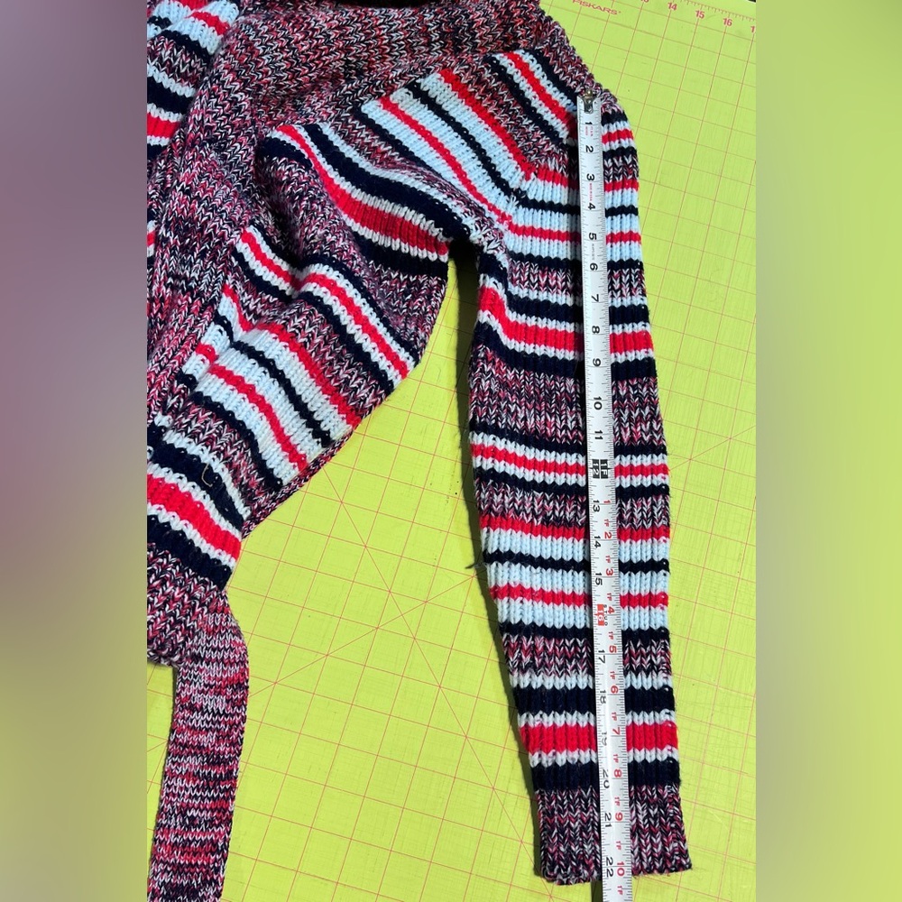 VINTAGE 60s 70s wrap knit sweater cardigan space dyed multicolor stripe belt‎ - Picture 10 of 10